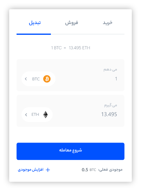 صفحه تبدیل ارزهای دیجیتال در مبدل رابکس